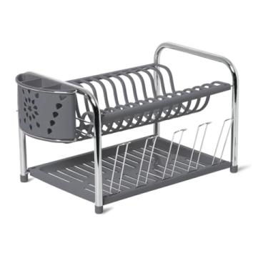 Imagem de Escorredor Secador de Pratos Com Porta Copos e Porta Talher Duplo Louças(Chumbo)