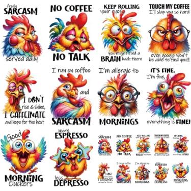 Imagem de Dazoratix Sarcasmo Em Transferências De Ferro - 20 Folhas Galo Sarcástico Pronto Para Prensar Apliques Roupas Galinha Engraçada Adesivos Transferência Calor Patches Camisetas Artesanato Faça Você Me