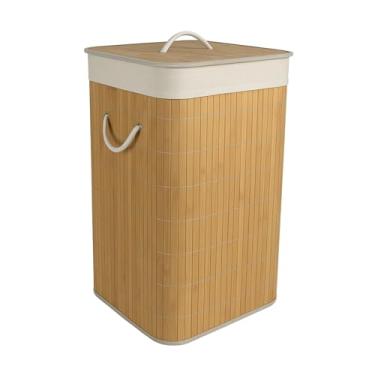 Imagem de Cesto de Bambu Ecológico para Lavanderia com Tampa e Alças de Fibra Natural - Bege - 65...
