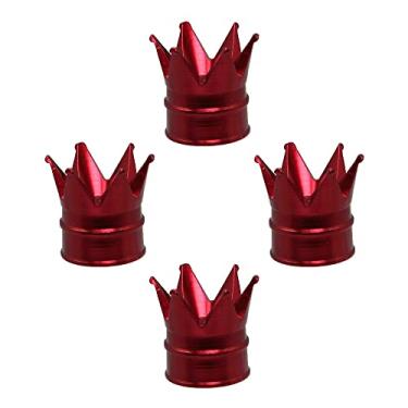 Imagem de Senzeal 4 peças tampas de haste de válvula de pneu de carro coroa tampas de ar de liga de alumínio capas de haste de roda de pneu à prova de poeira capas de haste universais para carros caminhões de bicicleta motocicletas acessórios de carro (vermelho)