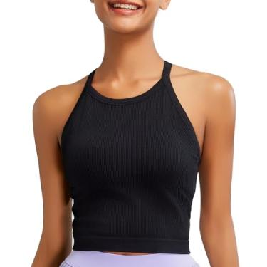 Imagem de RUNNING GIRL Sutiãs esportivos femininos de alto suporte longline sutiã esportivo de alto impacto para treino regata de ioga com sutiãs embutidos, Preto, M
