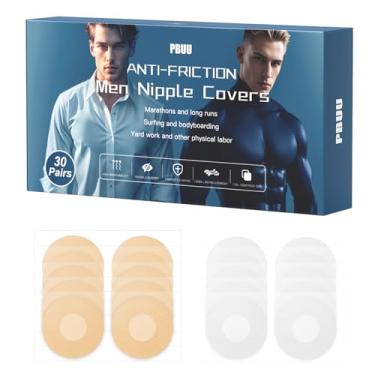 Imagem de pbuu Capas de mamilo para homens, 60 peças (30 pares), fita de mamilo invisível e protetores de mamilo para corredores, proteção de camisa masculina, ideal para maratona, academia, roupa formal, surf
