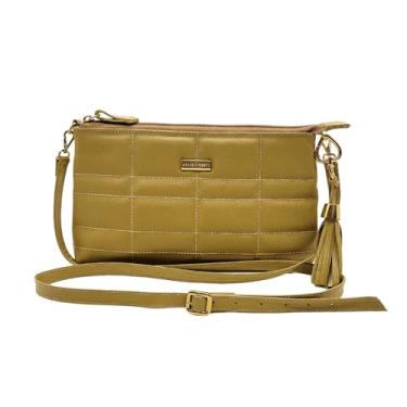 Imagem de Bolsa Feminina Couro Legítimo Ombro/Tranversal Matelassê Cores (Amarelo Claro)