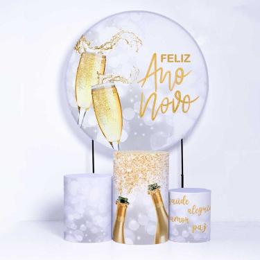 Imagem de Kit Painel de Festa Redondo de 1,30m e Trio de Cilindros Ano Novo - Fera Print