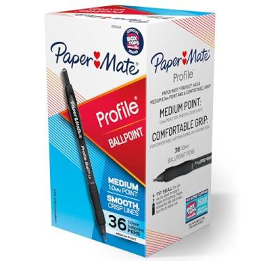 Imagem de Paper Mate Caneta esferográfica retrátil, ponta média (1,0 mm), preta, 36 unidades
