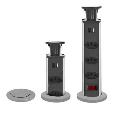 Imagem de Torre Retrátil De Tomada Com 3 Tomadas E 2 USB Para Mesa Ou Bancada  D