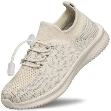 Imagem de HOKYBATM Tênis infantil para meninos e meninas pequenas, leves, respiráveis, atléticos, tênis de corrida, fitness, escola, meias, Bege, 9 Toddler