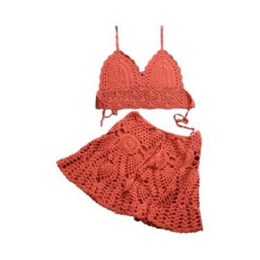 Imagem de Conjunto de Biquíni Crochê Feminino - Duas Peças com Saída de Praia, T
