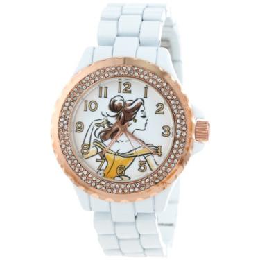 Imagem de Disney W001001 Belle Relógio feminino esmaltado em ouro branco e rosa