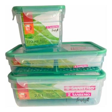 Imagem de Kit 3 Pote Hermético 2,5lt 1,6l 770ml Travas Freshy Sanremo