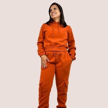 Imagem de Conjunto Feminino Liso Moletom Cargo Com Touca Toque Macio - Importado
