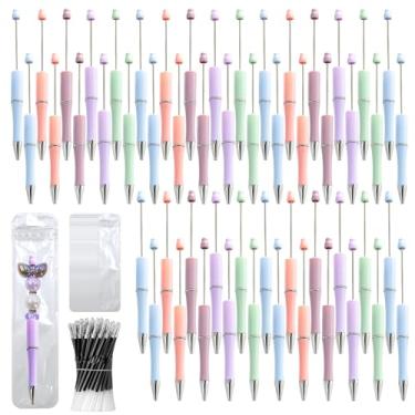 Imagem de DASTTUIS Kit de 300 canetas com contas DIY – 100 canetas esferográficas de plástico com refis e bolsas – material escolar, acessórios de escritório e itens decorativos para estudantes e professores