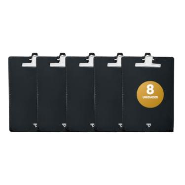 Imagem de Prancheta Acrílico Ofício Preto Garra Metal - Kit C/ 8 Un