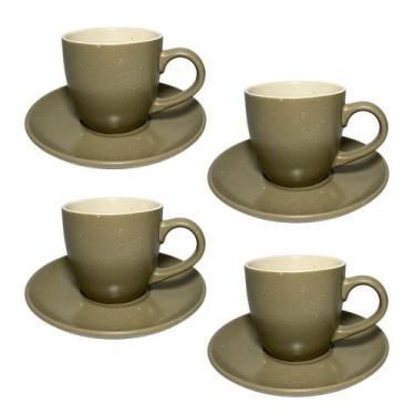 Imagem de Jogo xicara cafe pires ceramica verde canequinha 8pç 280ml - WELLMIX