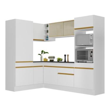Imagem de Armário De Cozinha Completa De Canto Com Rodapé Veneza Multimóveis V2084 Branco/dourado Branco/dourado