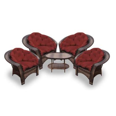 Imagem de Conjunto De Poltronas Fibra Sintética 19 - 4 Poltronas + 1 Mesa Centro - Tecido Duna Vermelho