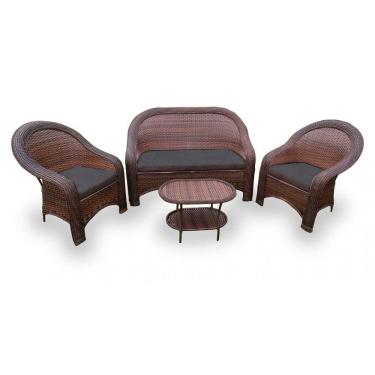 Imagem de Conjunto De Sofá Fibra Sintética Karibe-1 Sofá 2L+2 Poltronas+1 Mesa Centro- Duna Preto