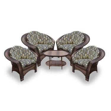 Imagem de Conjunto De Poltronas Fibra Sintética 19 - 4 Poltronas + 1 Mesa Centro - Tecido Corda Náutica