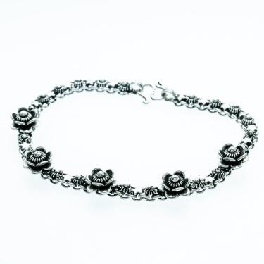 Imagem de Pulseira Bali Pikun Com Rosas Prata 925 18cm