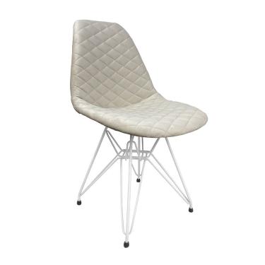 Imagem de Cadeira Jantar Estofada Nude Eiffel Base Ferro Branco Cor: Nude