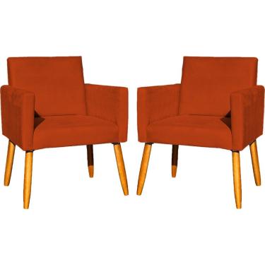 Imagem de Kit 2 Poltronas Decorativa Para Sala Nina Suede Cores Pé Palito 30cm Castanho - Suede