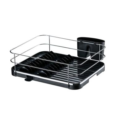 Imagem de Escorredor De Louças Com Bico Direcionador E Suporte Para Talheres Preto E Cromado Future