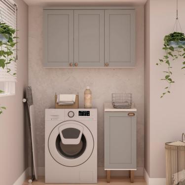 Imagem de Kit área De Serviço Com 2 Módulos Com Portas Provençais Para Lavanderia 100% Mdf Branco Fendi