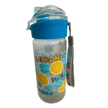 Imagem de Squeeze Garrafa Em Vidro 400ml Suco água Escola Azul Renga