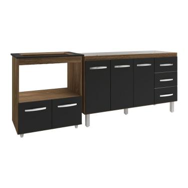 Imagem de Armário Balcão Gabinete De Pia 140 Cm Carine E Balcão Para Fogão Cooktop 5 Bocas E Forno Elétrico Evelyn Savana Preto