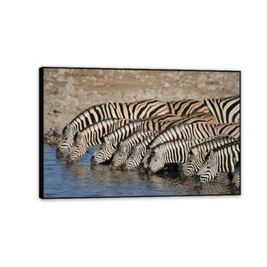 Imagem de SDYJ6GSW Imagens de animais preto e branco para decoração de parede Um grupo de zebras água potável impressão imagem de cavalo pintura de arte de parede zebra decoração de parede para sala de estar 60