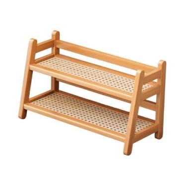 Imagem de IEUDNS Suporte para copos de água, prateleira de armazenamento de 2 níveis, porta-tempero, organizador decorativo de mesa, suporte para canecas para, Madeira