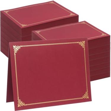 Imagem de 100 porta-certificados, capas de diploma borda de folha dourada, para certificados de tamanho carta 21 x 28 cm, cartolina, papéis de documentos - Borgonha