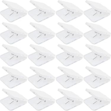 Imagem de WHYHKJ 20 peças de tapeçaria de escritório em casa, pôster adesivo duplo de parede autoadesivo, clipes de mola de parede 3 x 3,2 cm, clipes quadrados de plástico transparente para fixação de cartões