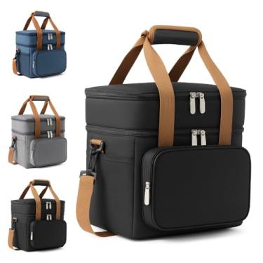 Imagem de Bolsa Térmica para Refeições, Lanches, Marmita, Lancheira, com Alça Ajustável Para Ombro, 2 Compartimentos, Academia Trabalho Fitness Escola Passeio, Portátil Masculina Feminina (Preto)