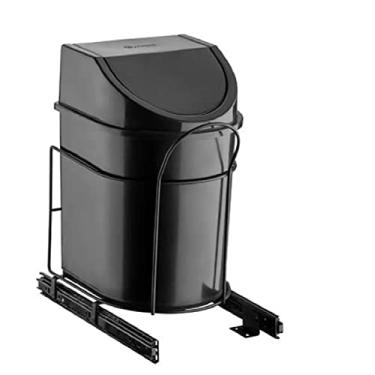 Imagem de Lixeira 12 Litros Deslizante Corrediça Telescópica Preta Cozinha Tampa Basculante Aramada