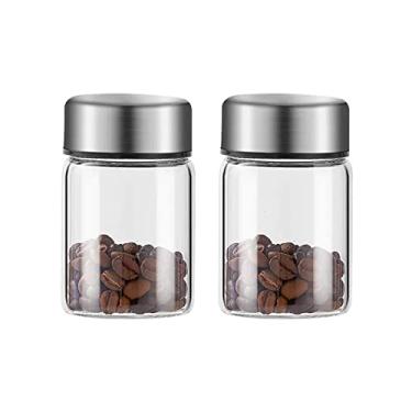 Imagem de Lata de chá Recipientes de vidro para armazenamento de chá 2 unidades Recipientes para café, recipiente para armazenamento de alimentos para cozinha com tampa de metal selada, frasco de vidro transpar