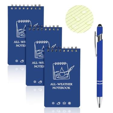 Imagem de OT-NVWOZR Waterproof Pocket Notebooks with Pens, 3x5 Mini Notepad All Weather Top-Spiral Memo Police Notebook Write in the Rain Steno Note Pads for Outdoor Office School (3, Blue)