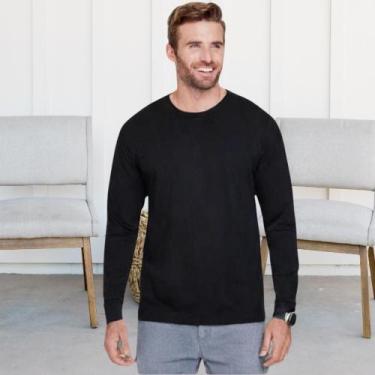 Imagem de Kit 3 Camiseta Masculina Manga Longa 100% Algodão fio 30.1 malha Premi