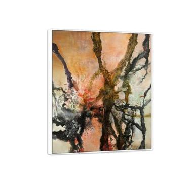 Imagem de MUHJDYC Zao Wou-ki Pintura famosa abstrata - imagem de arte em tela - arte de parede para sala de estar - reprodução de impressões (27.01.86) 20x25cm-8x10in moldura branca