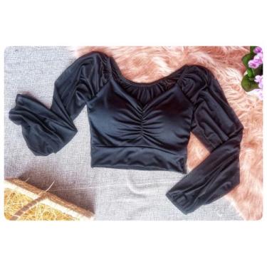 Imagem de Cropped Plus size manga tule - Dellys MeA, Preto, GG