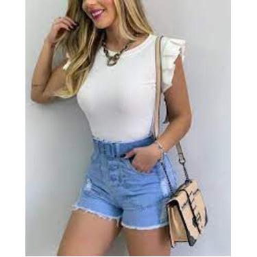 Imagem de Blusa feminina manga babado malha canelada moça - Filo modas, Verde, G