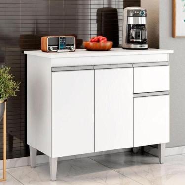 Imagem de Balcão De Cozinha Ambiente Tatiane Com Tampo 100cm Branco Brilho - Ajl