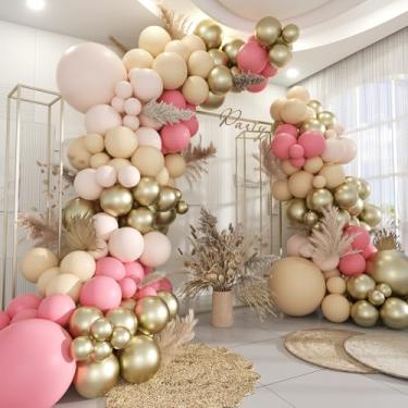 Imagem de MOXMAY Kit de arco de balão de ouro neutro rosa blush, 160 peças, guirlanda de balões de nudez rosa pastel, boho, para meninas, mulheres, chá de bebê, dia dos namorados, casamento, revelação de