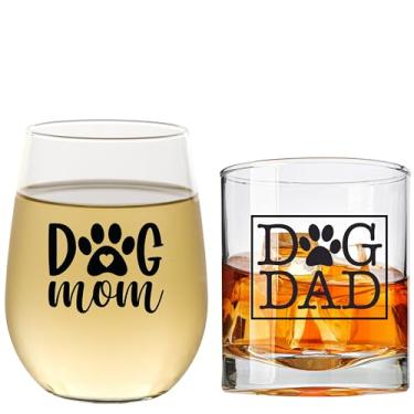 Imagem de Dog Mom Wine Glass and Dog Dad Whiskey Glass Set for Dog Lovers - Best Gift for Dog Owners, Couples, Rescue Dogs, Men and Women - Funny and Cool Gifts for Couples With Pets