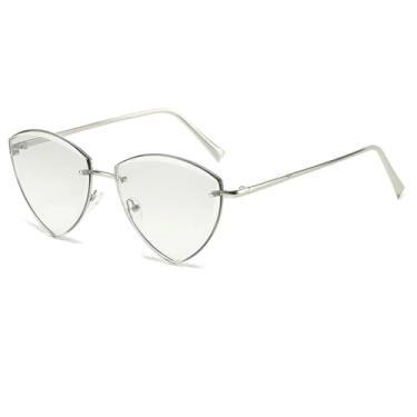 Imagem de Óculos de sol vintage sem aro, feminino e masculino, luxuoso, sem armação, estilo olho de gato, UV400 (prata-prata)