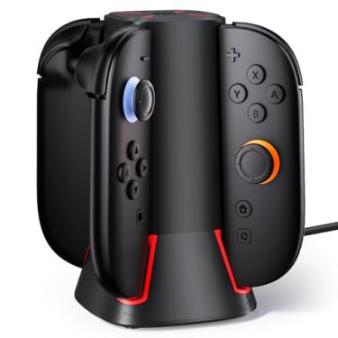 Imagem de Charging Dock Compatible with Switch 2 Joy-Cons Controllers - 4-Port Charger Station with LED Indicators - Fast Charging Compatible for Nintedos Switch2 Joy-Cons with Charging Cable (Vertical)