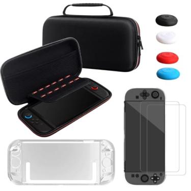 Imagem de Kit Generico Para Nintendo Switch 2, Case Rígida Preta, Película de Vidro, Capa Acrílica, 4 Grips para Analógicos