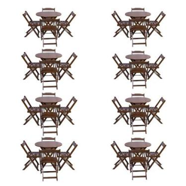 Imagem de Kit 8 Jogos de Mesa Dobravel com 4 Cadeiras Tampo Redondo 70x70 Imbuia