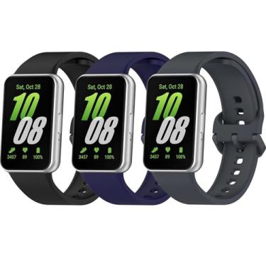 Imagem de HAOZHI 3Peças Pulseiras Compatível com Samsung Galaxy Fit 3,Bracelete Pulseira Correia de Silicone para Samsung Galaxy Fit3 (Preto+Azul meia-noite+Cinza escuro)
