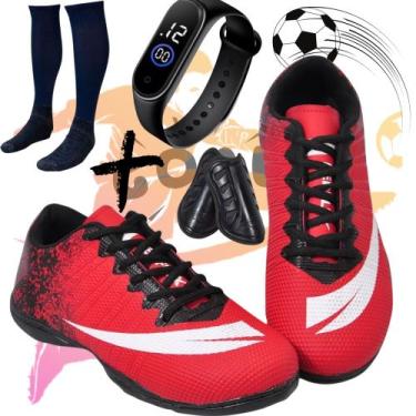 Imagem de Chuteira Futsal Quadra Adulto Infant Meião+caneleira+relogio Colada e 